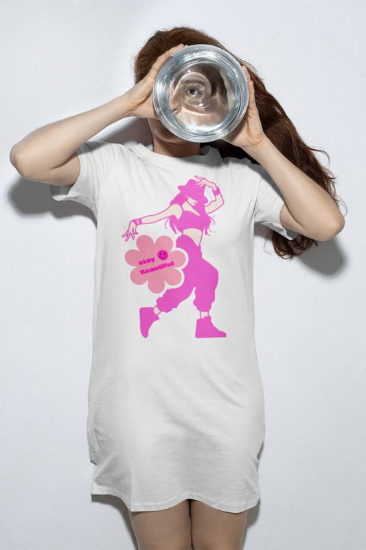 Women's Funkstep T-shirt Dress White by ZealforTee