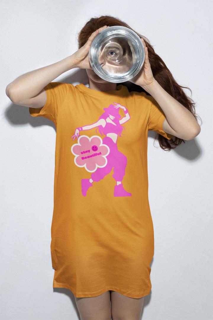 Women's Funkstep T-shirt Dress Golden Yellow by ZealforTee