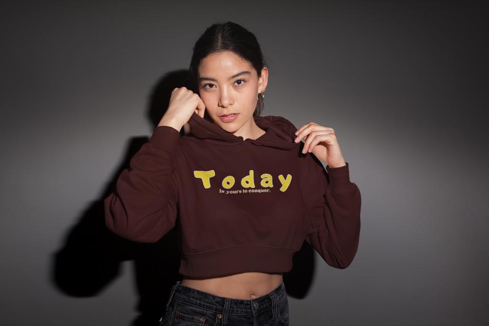 Women's Conquer Today Crop Hoodie Sweatshirt Black by ZealforTee