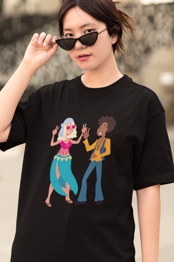 Women Hippy Couple Oversized T shirt