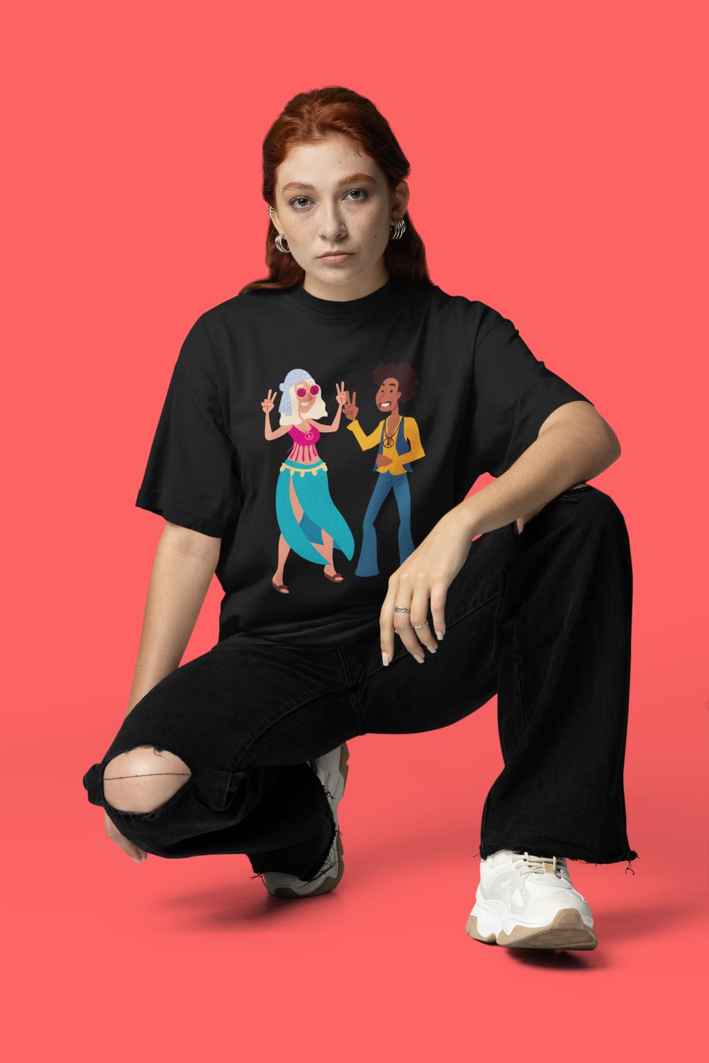 Women's Hippy Couple Oversized T shirt White by ZealforTee