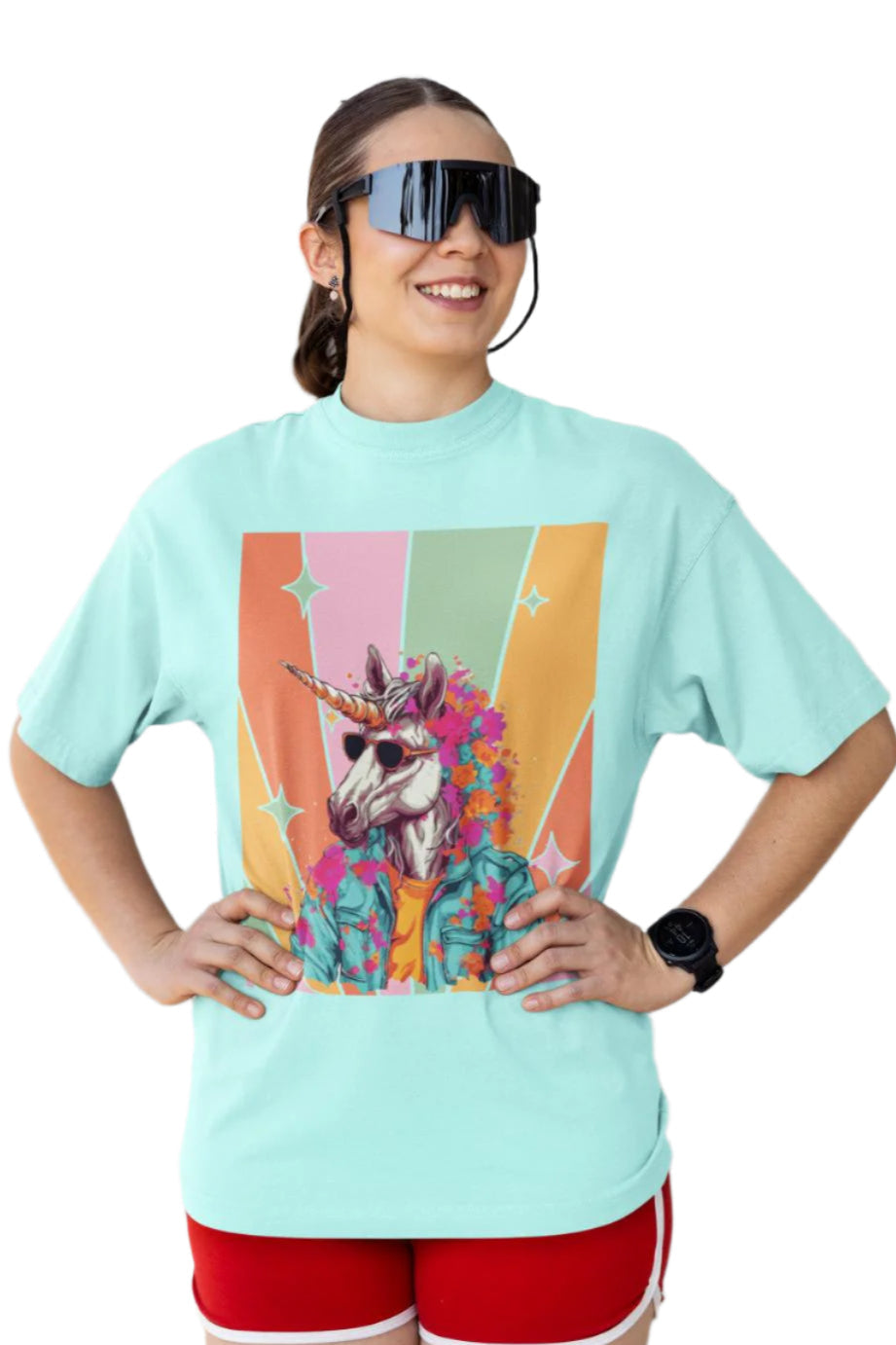 Women's Abstract Color Unicorn Oversized T shirt Mint by ZealforTee