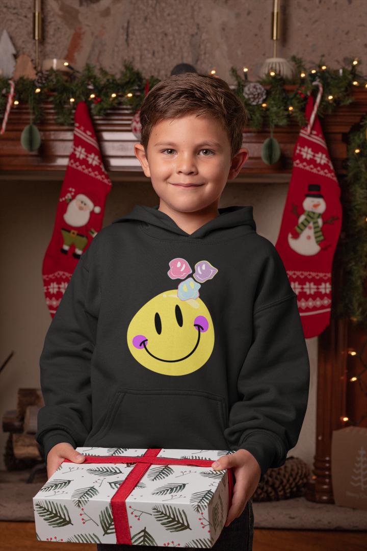 Boy's Yellow Smiling Face Hoodie Sweatshirt Light Baby Pink by ZealforTee