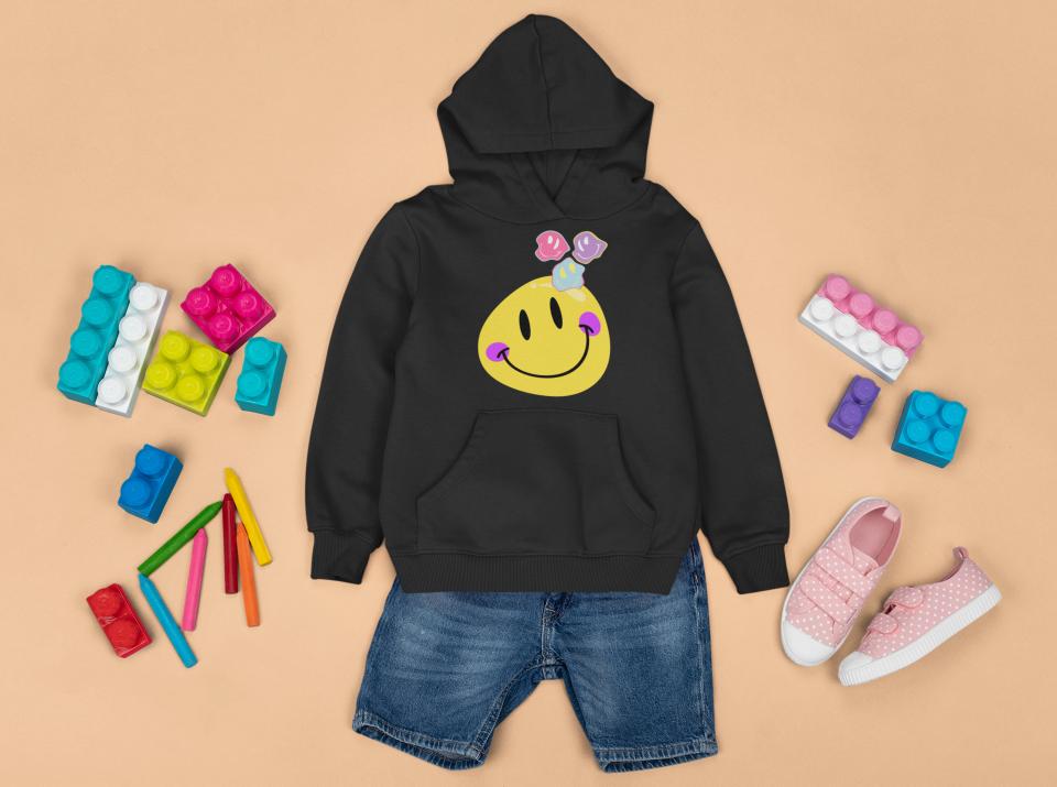 Boy's Yellow Smiling Face Hoodie Sweatshirt Light Baby Pink by ZealforTee