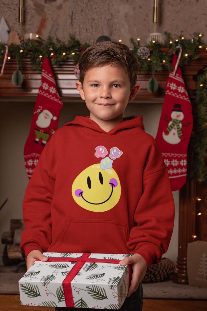 Boy's Yellow Smiling Face Hoodie Sweatshirt Light Baby Pink by ZealforTee