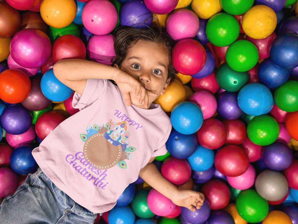 Kid's Ganesh Chaturthi Unisex T-shirt Light Pink by ZealforTee